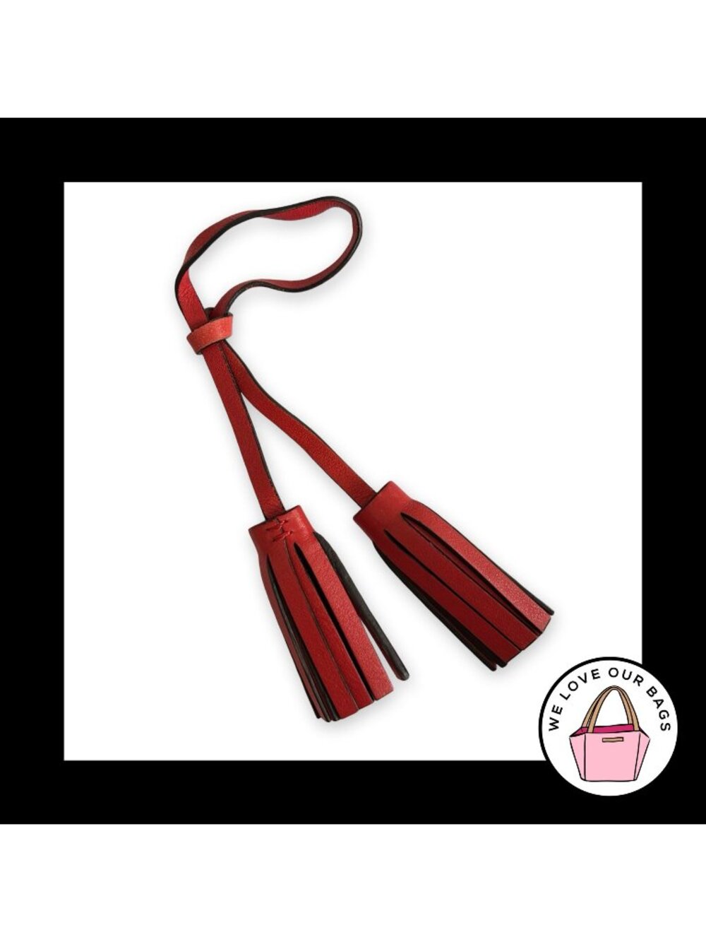 COACH LEGACY Red Leather Double Tassel Strap Bag Charm Hang Tag Keychain Fob